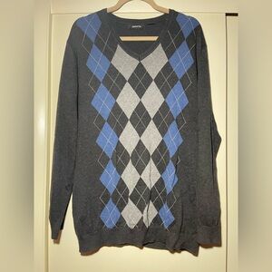 Claiborne Men's Argyle Sweater - Gray and Blue Size Large